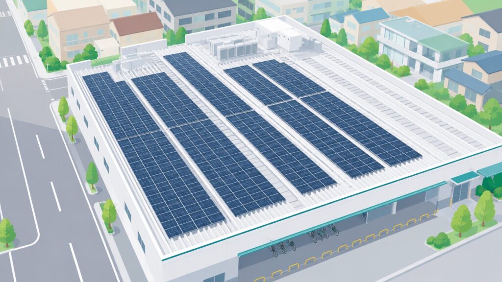 株式会社マルアイ様　店舗へ自家消費型太陽光発電設備イラスト