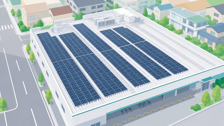 株式会社マルアイ様　店舗へ自家消費型太陽光発電設備イラスト